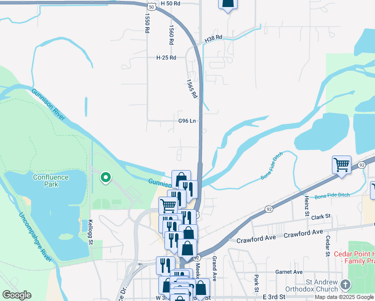 map of restaurants, bars, coffee shops, grocery stores, and more near 1563 G 86 Lane in Delta