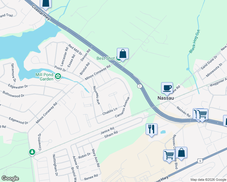 map of restaurants, bars, coffee shops, grocery stores, and more near 16372 Corkscrew Court in Lewes