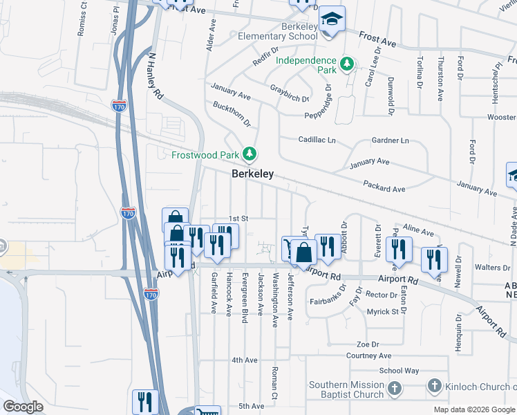 map of restaurants, bars, coffee shops, grocery stores, and more near 6306 Evergreen Boulevard in Berkeley