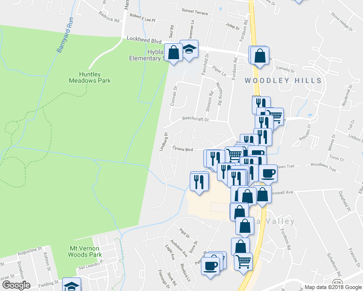 map of restaurants, bars, coffee shops, grocery stores, and more near 7557 Grey Goose Way in Alexandria