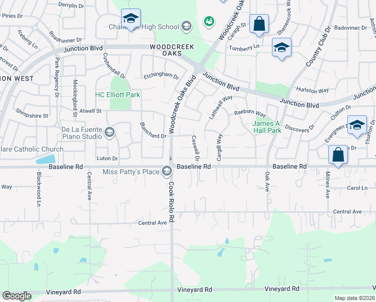 map of restaurants, bars, coffee shops, grocery stores, and more near 400 Knowlton Court in Roseville