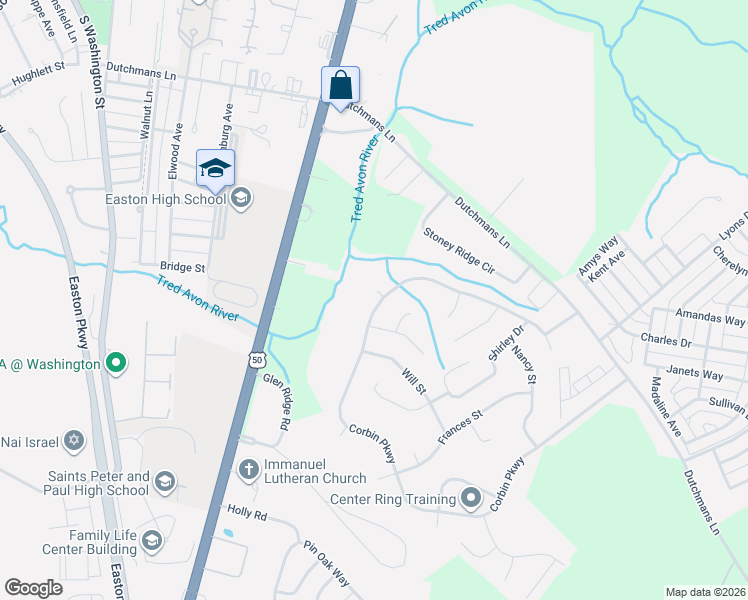map of restaurants, bars, coffee shops, grocery stores, and more near 7398 Sigfrid Court in Easton