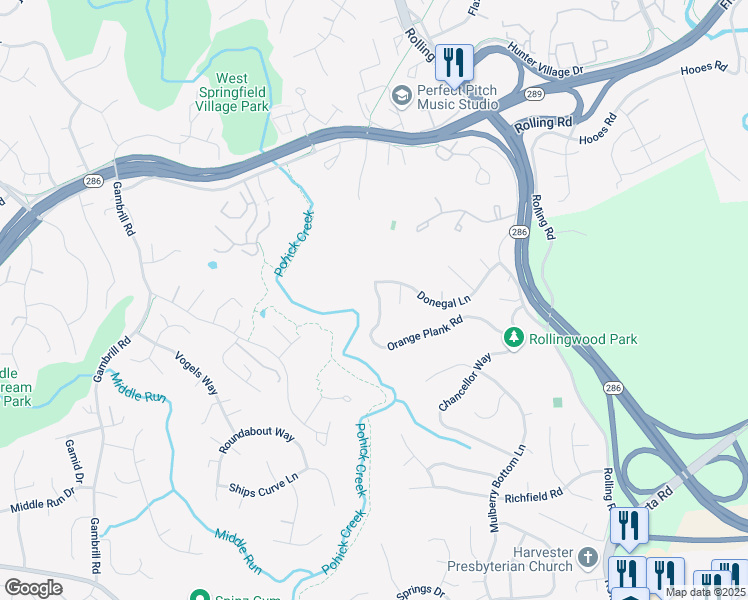 map of restaurants, bars, coffee shops, grocery stores, and more near 8047 Orange Plank Road in Springfield