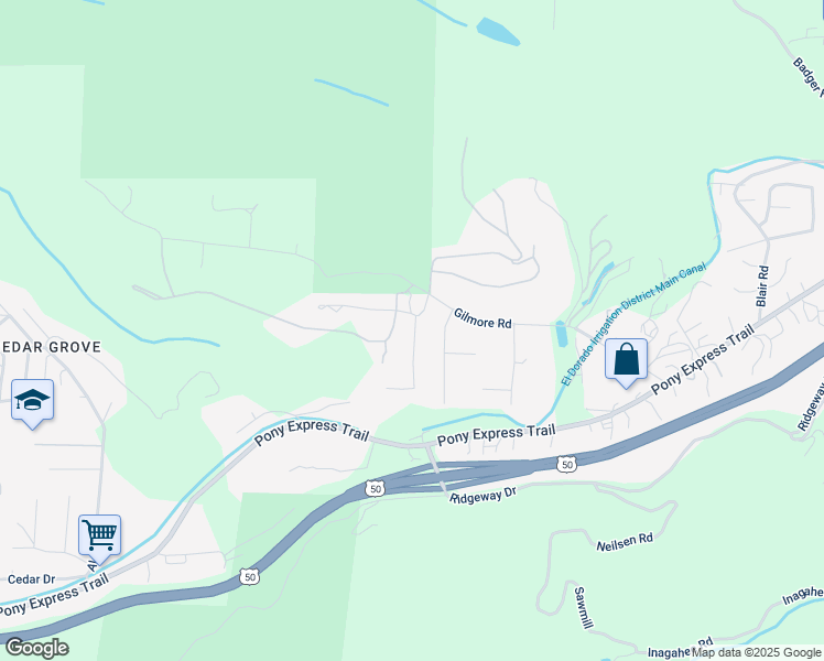 map of restaurants, bars, coffee shops, grocery stores, and more near 2867 Viona Road in Pollock Pines