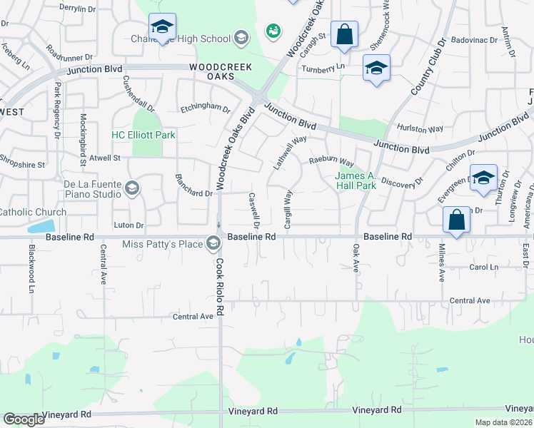 map of restaurants, bars, coffee shops, grocery stores, and more near 541 Tarrant Court in Roseville