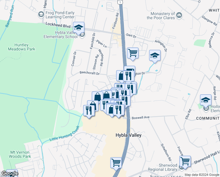 map of restaurants, bars, coffee shops, grocery stores, and more near 7524 Snowpea Court in Alexandria
