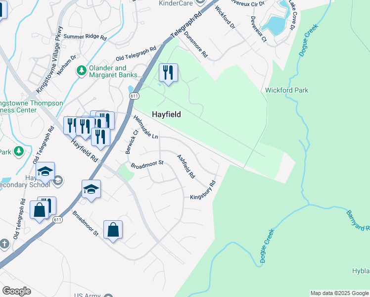 map of restaurants, bars, coffee shops, grocery stores, and more near 5605 Helmsdale Lane in Alexandria