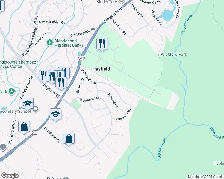 map of restaurants, bars, coffee shops, grocery stores, and more near 5605 Helmsdale Lane in Alexandria