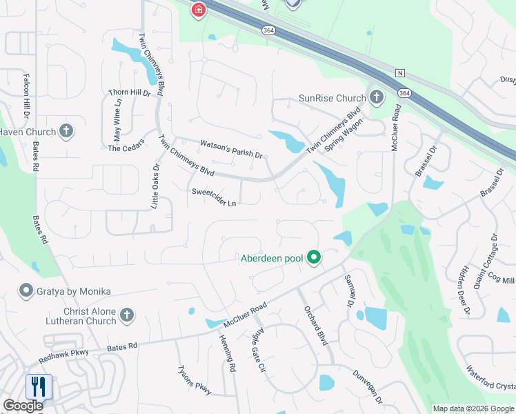 map of restaurants, bars, coffee shops, grocery stores, and more near 7220 Sweetcider Lane in O'Fallon