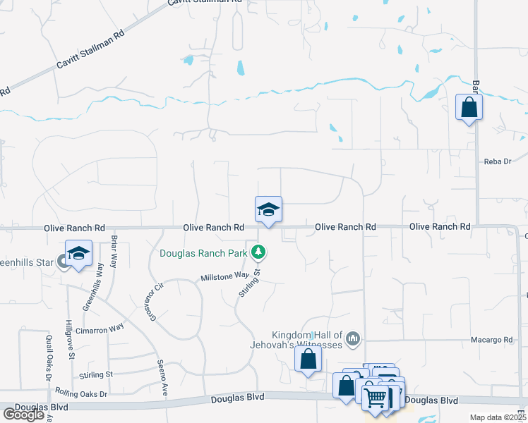 map of restaurants, bars, coffee shops, grocery stores, and more near 5217 Olive Ranch Road in Granite Bay