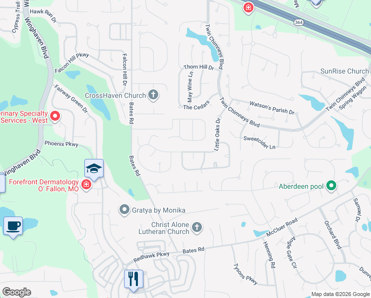map of restaurants, bars, coffee shops, grocery stores, and more near 1 Fair Count in O'Fallon