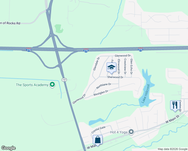 map of restaurants, bars, coffee shops, grocery stores, and more near 87 Glendale Drive in Glen Carbon
