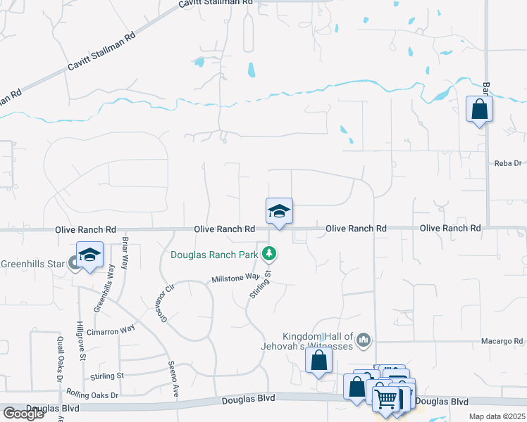 map of restaurants, bars, coffee shops, grocery stores, and more near 5137 Olive Ranch Road in Granite Bay
