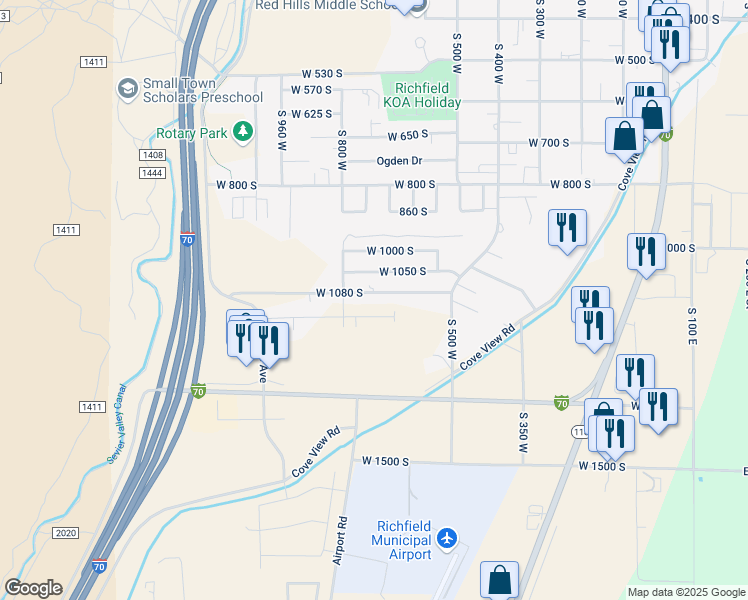 map of restaurants, bars, coffee shops, grocery stores, and more near 1085 South 800 West in Richfield