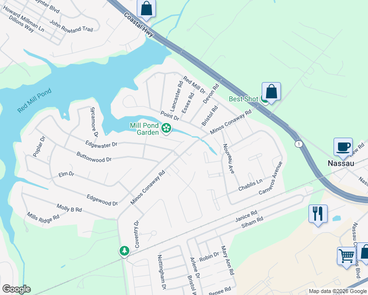 map of restaurants, bars, coffee shops, grocery stores, and more near 17145 Minos Conaway Road in Lewes
