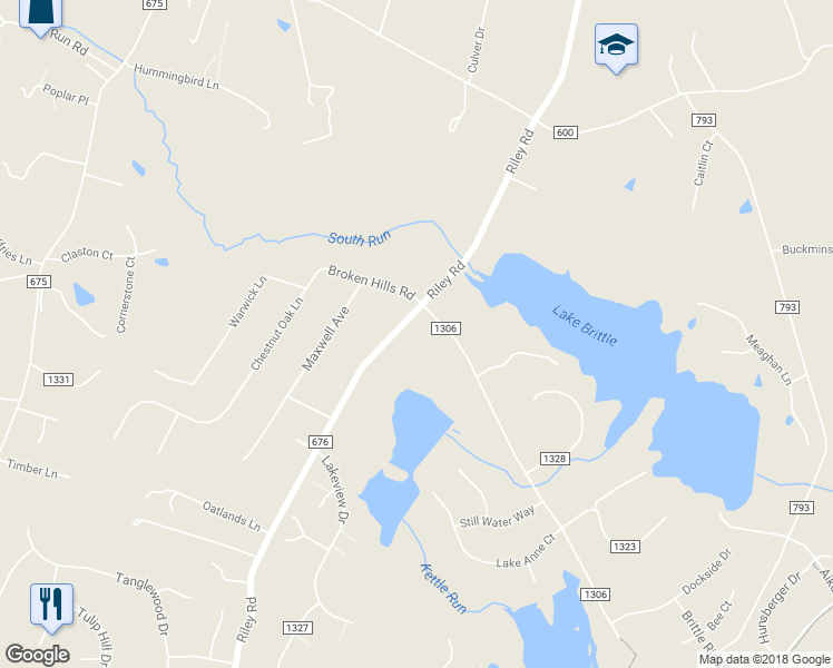 map of restaurants, bars, coffee shops, grocery stores, and more near 6725 Riley Road in Warrenton