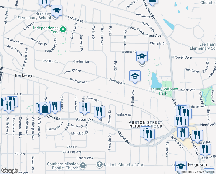 map of restaurants, bars, coffee shops, grocery stores, and more near 436 Thurston Avenue in St. Louis