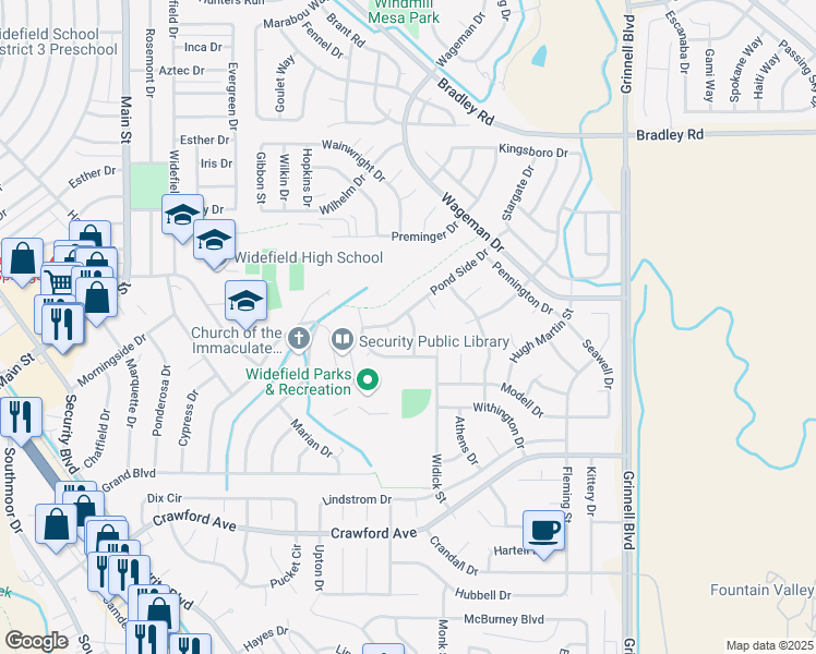 map of restaurants, bars, coffee shops, grocery stores, and more near 672 Montrail Drive in Colorado Springs