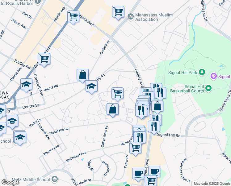 map of restaurants, bars, coffee shops, grocery stores, and more near 8374 Buttress Lane in Manassas