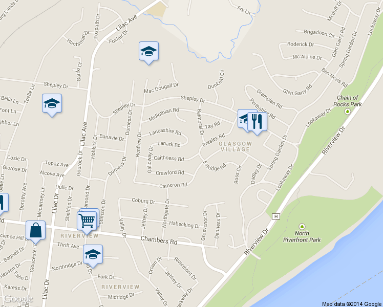 map of restaurants, bars, coffee shops, grocery stores, and more near 311 Caithness Road in St. Louis