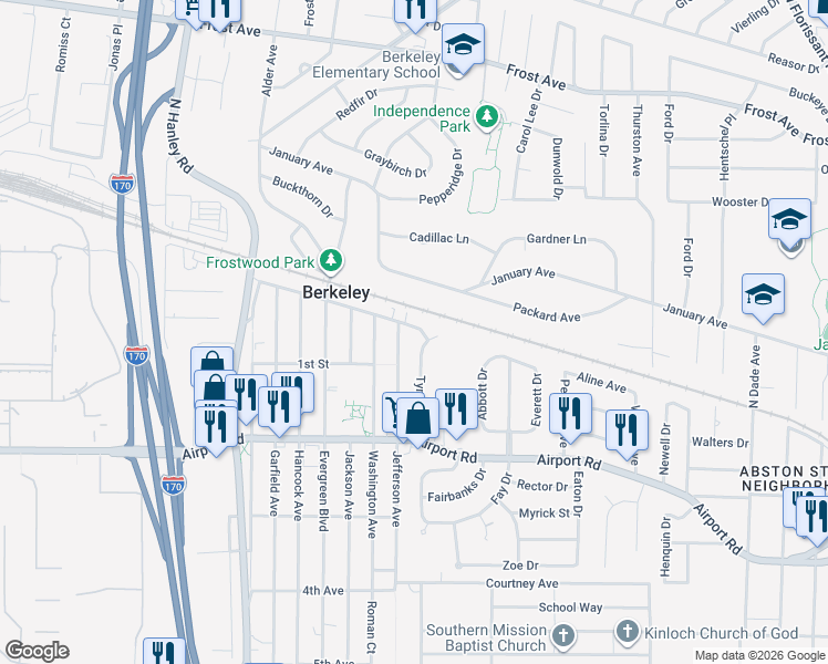 map of restaurants, bars, coffee shops, grocery stores, and more near 8401 Wabash Avenue in Berkeley