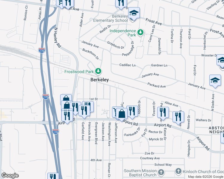 map of restaurants, bars, coffee shops, grocery stores, and more near 8427 Wabash Avenue in Berkeley