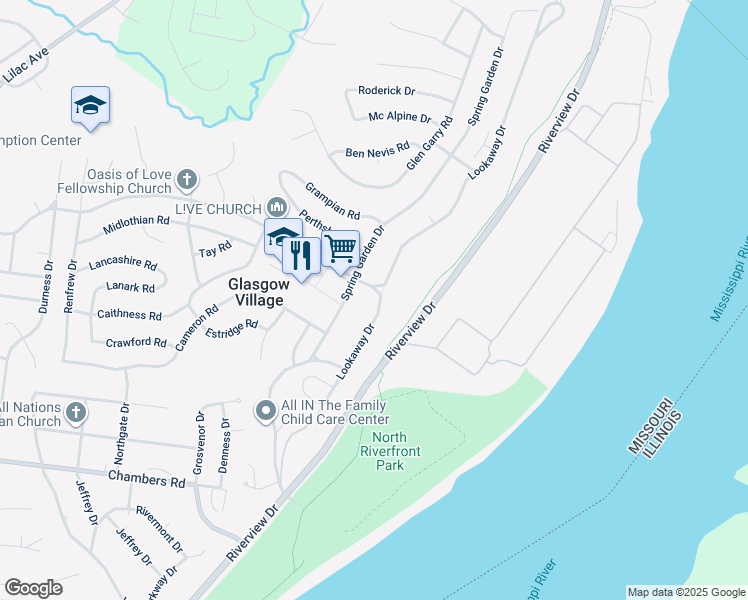 map of restaurants, bars, coffee shops, grocery stores, and more near 10325 Lookaway Drive in St. Louis