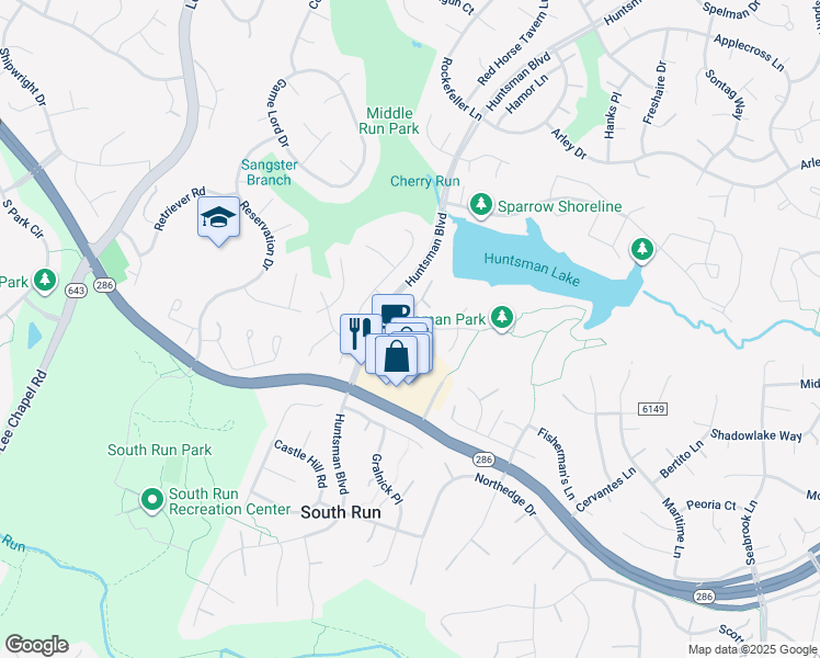 map of restaurants, bars, coffee shops, grocery stores, and more near 7413 Dorothy Court in Springfield