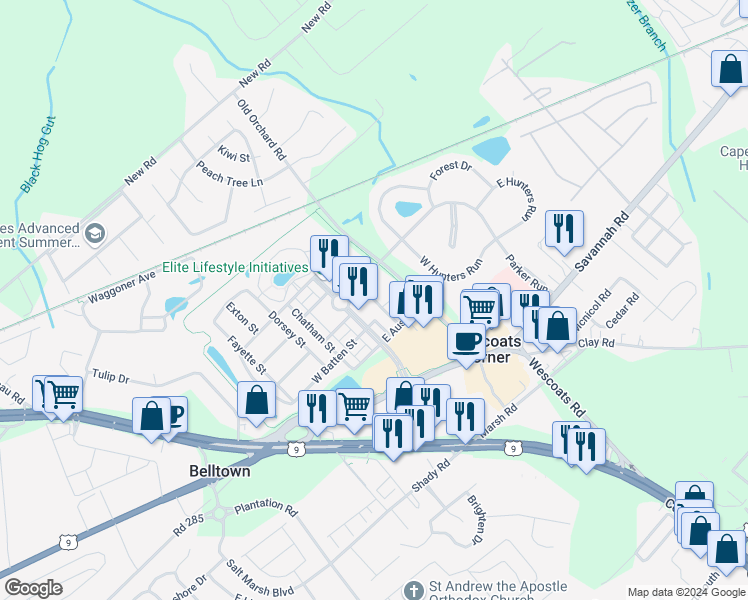 map of restaurants, bars, coffee shops, grocery stores, and more near 17046 South Brandt Street in Lewes