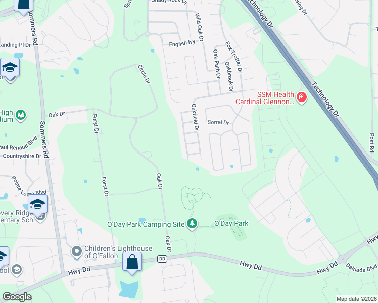 map of restaurants, bars, coffee shops, grocery stores, and more near 81 Hidden Oak Drive in O'Fallon