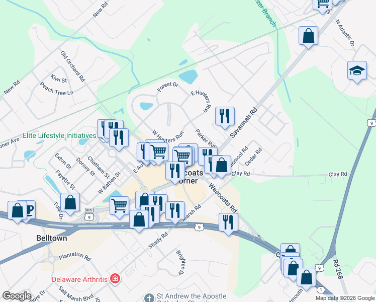 map of restaurants, bars, coffee shops, grocery stores, and more near 33664 Bayview Medical Drive in Lewes