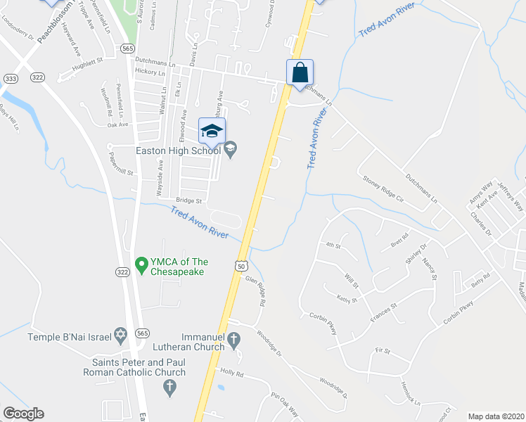 map of restaurants, bars, coffee shops, grocery stores, and more near 7447 Ocean Gateway in Easton