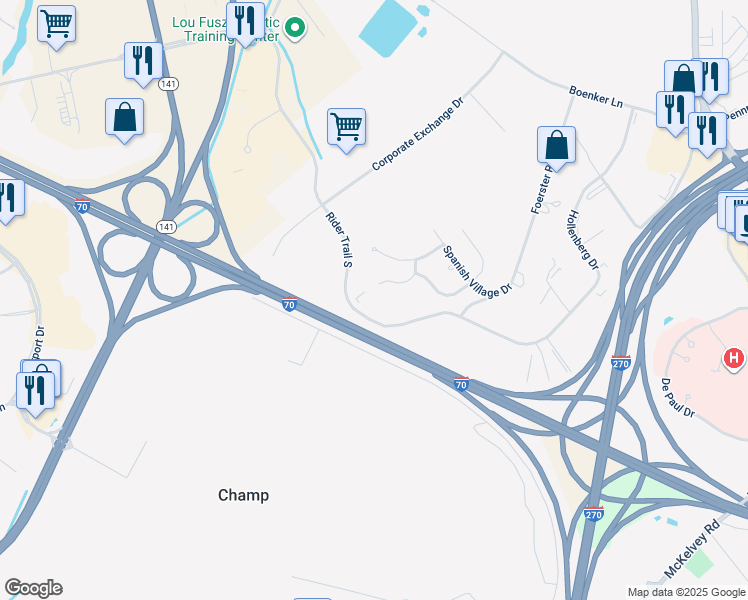 map of restaurants, bars, coffee shops, grocery stores, and more near 3101 Rider Trail South in Bridgeton