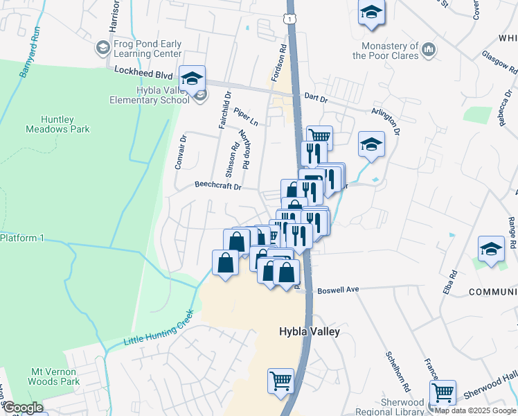map of restaurants, bars, coffee shops, grocery stores, and more near 7526C Coxton Court in Alexandria