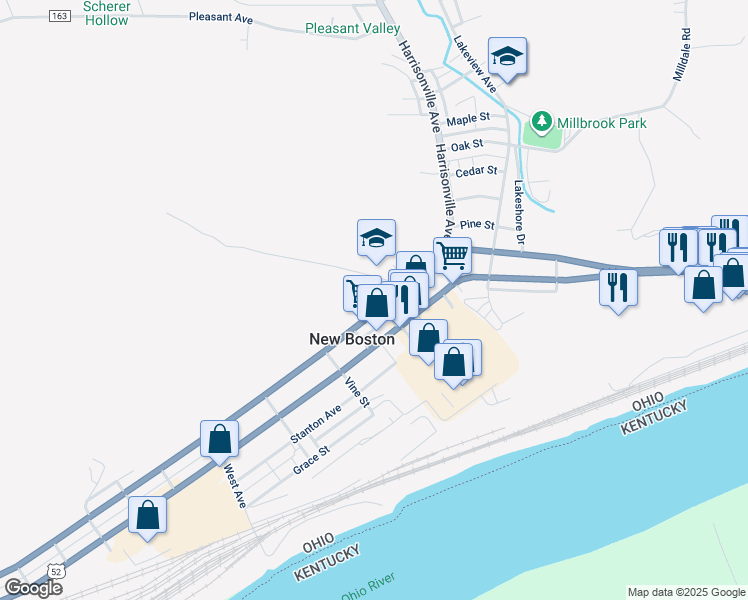 map of restaurants, bars, coffee shops, grocery stores, and more near 551 Glenwood Avenue in New Boston