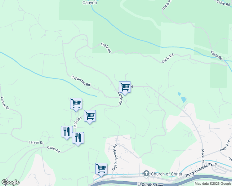 map of restaurants, bars, coffee shops, grocery stores, and more near 1966 Cable Road in Camino