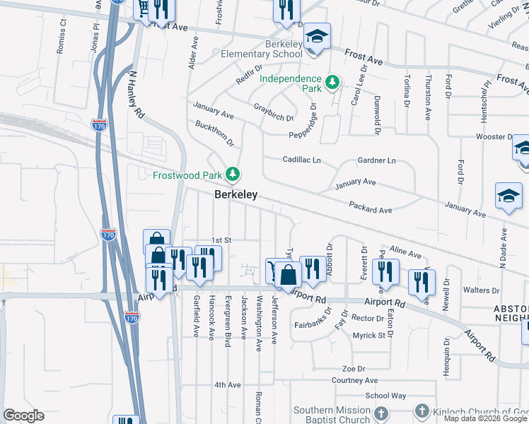 map of restaurants, bars, coffee shops, grocery stores, and more near 8427 Wabash Avenue in Berkeley