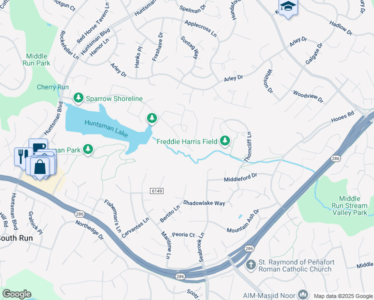 map of restaurants, bars, coffee shops, grocery stores, and more near 8901 Gutman Court in Springfield
