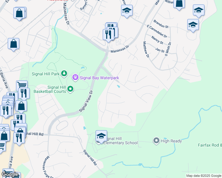 map of restaurants, bars, coffee shops, grocery stores, and more near 9315 Signal Station Drive in Manassas