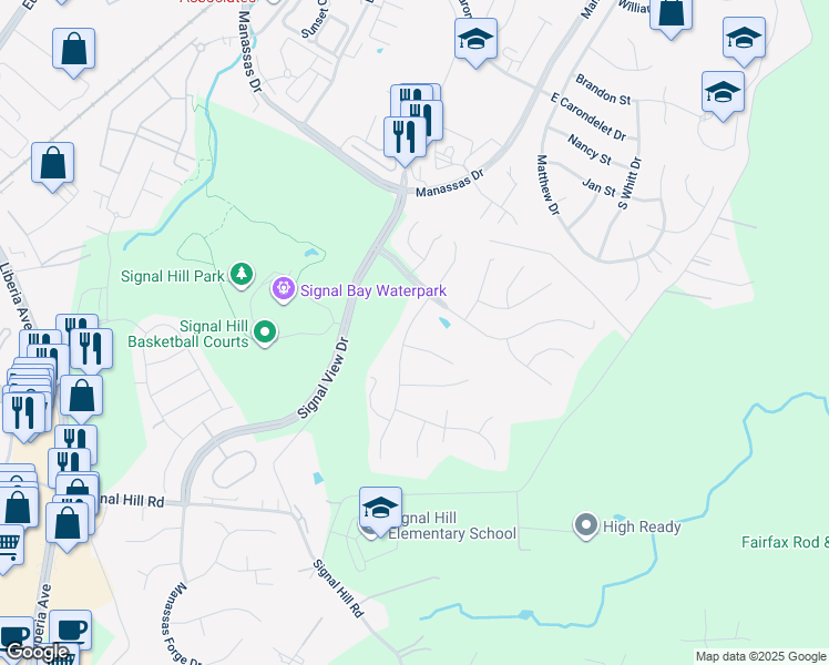 map of restaurants, bars, coffee shops, grocery stores, and more near 9315 Signal Station Drive in Manassas