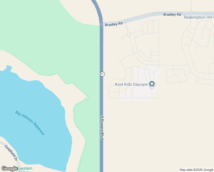 map of restaurants, bars, coffee shops, grocery stores, and more near South Powers Boulevard in Colorado Springs