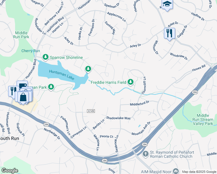 map of restaurants, bars, coffee shops, grocery stores, and more near 8901 Gutman Court in Springfield