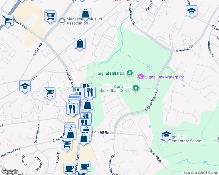 map of restaurants, bars, coffee shops, grocery stores, and more near 8123 Skystone Loop in Manassas