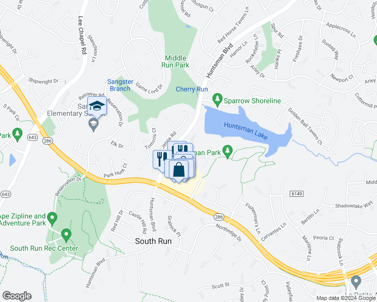 map of restaurants, bars, coffee shops, grocery stores, and more near 9214 Dorothy Lane in Springfield
