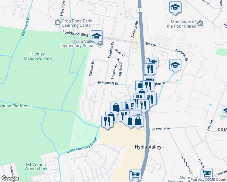 map of restaurants, bars, coffee shops, grocery stores, and more near 7501L Calderon Court in Alexandria