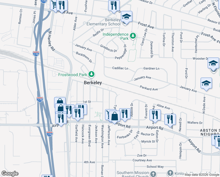 map of restaurants, bars, coffee shops, grocery stores, and more near 8401 Wabash Avenue in Berkeley
