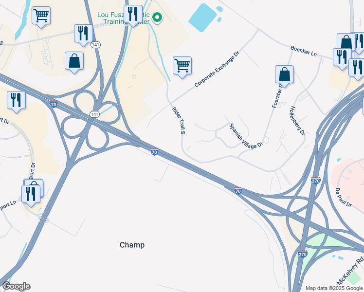 map of restaurants, bars, coffee shops, grocery stores, and more near 3101 Rider Trail South in Bridgeton