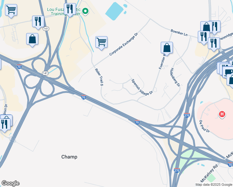map of restaurants, bars, coffee shops, grocery stores, and more near 3384 Tortosa Drive in Bridgeton