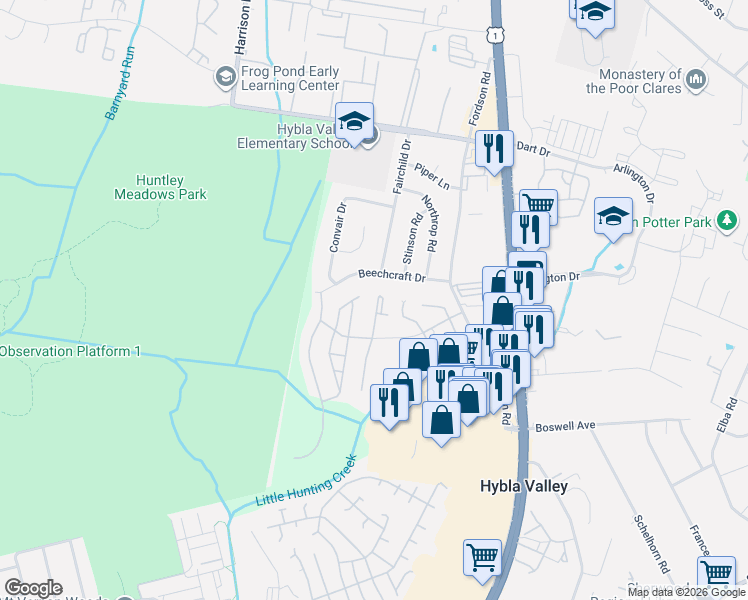 map of restaurants, bars, coffee shops, grocery stores, and more near 7548 Great Swan Ct in Alexandria