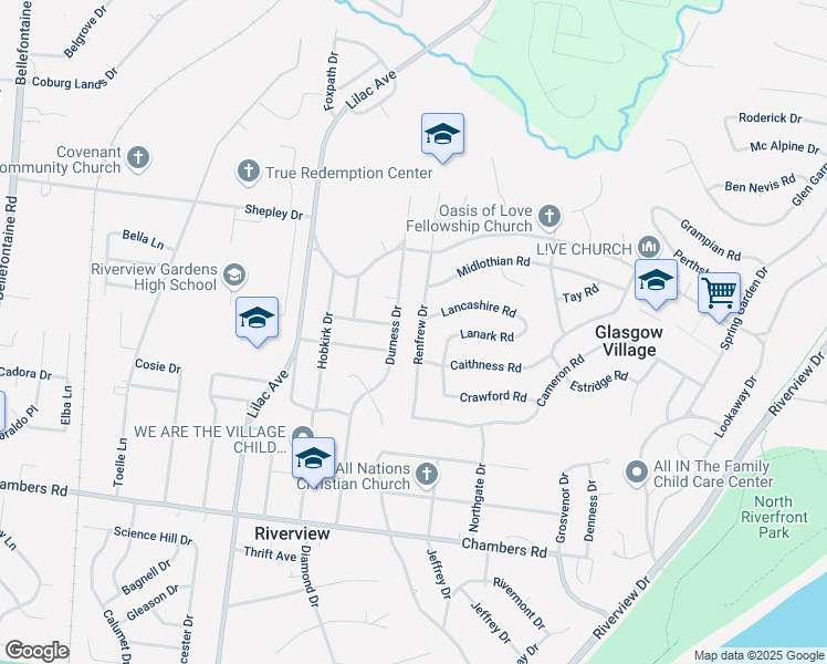 map of restaurants, bars, coffee shops, grocery stores, and more near 10375 Renfrew Drive in St. Louis